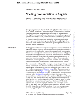 Spelling Pronunciation in English David Deterding and Nur Raihan Mohamad 26August20165september2016