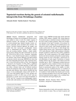 Topotaxial Reactions During the Genesis of Oriented Rutile/Hematite Intergrowths from Mwinilunga (Zambia)