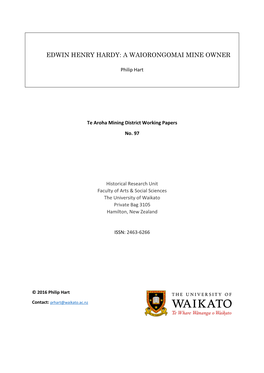 Edwin Henry Hardy: a Waiorongomai Mine Owner