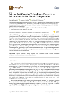 Extreme Fast Charging Technology—Prospects to Enhance Sustainable Electric Transportation