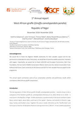 1St Annual Report West African Giraffe (Giraffa Camelopardalis Peralta) Republic of Niger