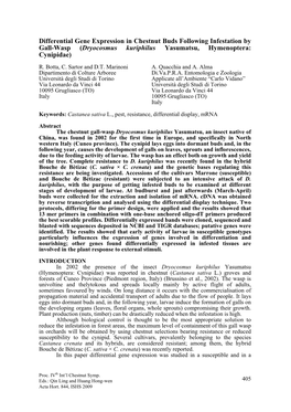 Differential Gene Expression in Chestnut Buds Following Infestation by Gall-Wasp (Dryocosmus Kuriphilus Yasumatsu, Hymenoptera: Cynipidae)