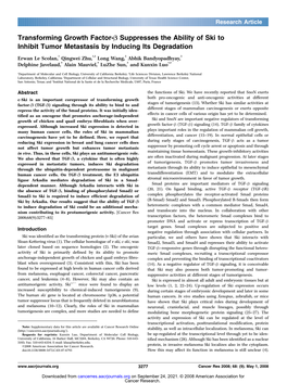 Transforming Growth Factor-B Suppresses the Ability of Ski to Inhibit Tumor Metastasis by Inducing Its Degradation