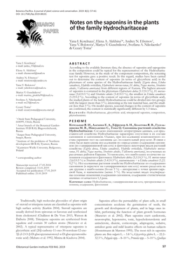 Notes on the Saponins in the Plants of the Family Hydrocharitaceae