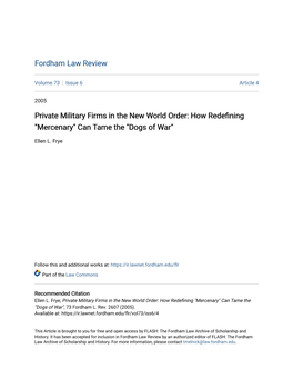 Private Military Firms in the New World Order: How Redefining 