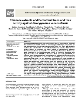 Ethanolic Extracts of Different Fruit Trees and Their Activity Against Strongyloides Venezuelensis