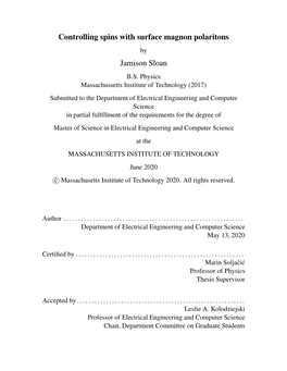 Controlling Spins with Surface Magnon Polaritons Jamison Sloan