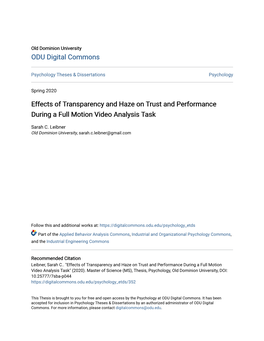 Effects of Transparency and Haze on Trust and Performance During a Full Motion Video Analysis Task