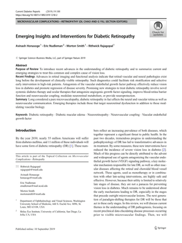 Emerging Insights and Interventions for Diabetic Retinopathy