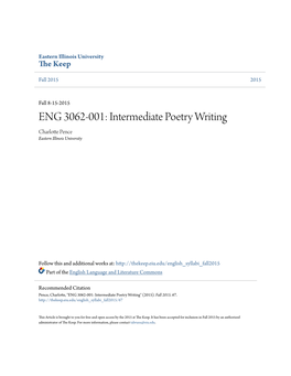 ENG 3062-001: Intermediate Poetry Writing Charlotte Pence Eastern Illinois University