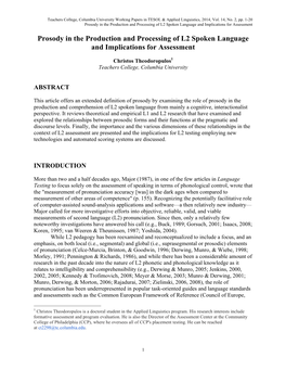 Prosody in the Production and Processing of L2 Spoken Language and Implications for Assessment