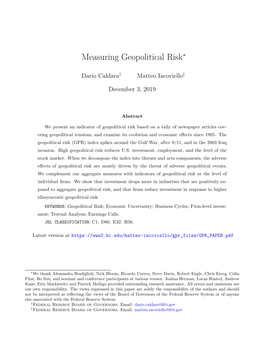 Measuring Geopolitical Risk∗