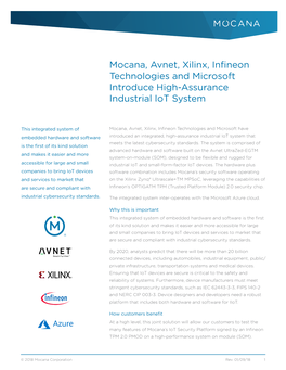 Mocana, Avnet, Xilinx, Infineon Technologies and Microsoft Introduce High-Assurance Industrial Iot System