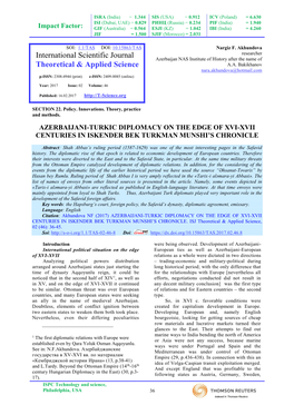 Azerbaijani-Turkic Diplomacy on the Edge of Xvi-Xvii C. in Iskender Bek Turkman Munshi's Chronicle