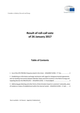 Result of Roll-Call Vote of 26 January 2017
