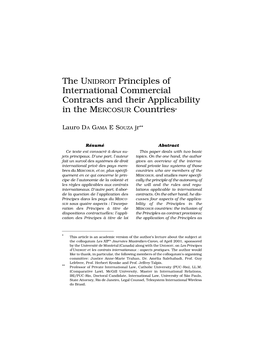 The UNIDROIT Principles of International Commercial Contracts and Their Applicability in the MERCOSUR Countries*