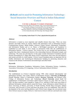 Ischools and Its Need for Promoting Information-Technology- Social Interaction: Overview and Need in Indian Educational Context