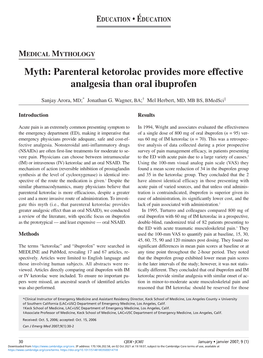 Myth: Parenteral Ketorolac Provides More Effective Analgesia Than Oral Ibuprofen