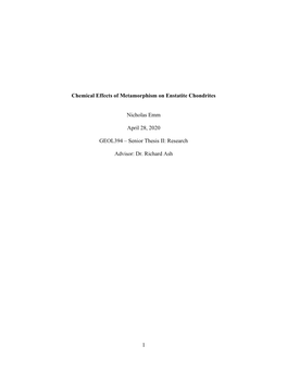 1 Chemical Effects of Metamorphism on Enstatite