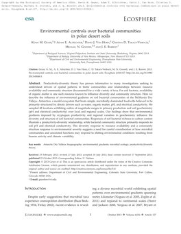 Environmental Controls Over Bacterial Communities in Polar Desert Soils 1, 1 2 2 KEVIN M