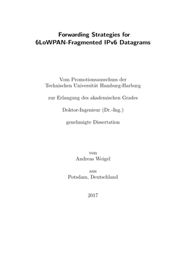 Forwarding Strategies for 6Lowpan-Fragmented Ipv6 Datagrams