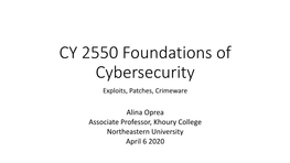 CY 2550 Foundations of Cybersecurity Exploits, Patches, Crimeware