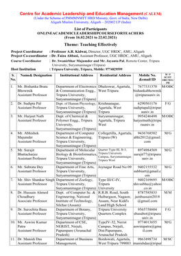 List of Participants ONLINEACADEMICLEADERSHIPCOURSEFORTEACHERS (From 116.02.2021 to 22.02.2021)