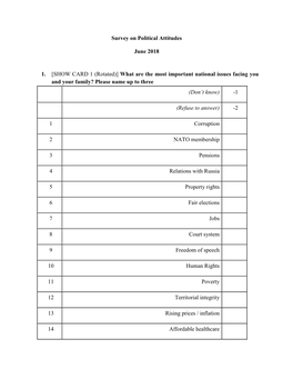 Survey on Political Attitudes June 2018 1. [SHOW CARD 1 (Rotated)]