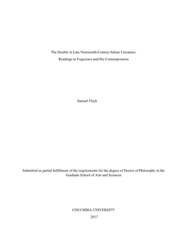 The Double in Late Nineteenth-Century Italian Literature: Readings in Fogazzaro and His Contemporaries