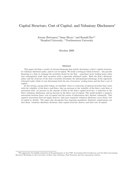 Capital Structure, Cost of Capital, and Voluntary Disclosures*