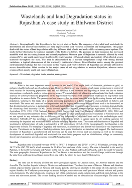 Wastelands and Land Degradation Status in Rajasthan a Case Study in Bhilwara District