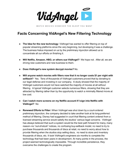 Facts Concerning Vidangel's New Filtering Technology