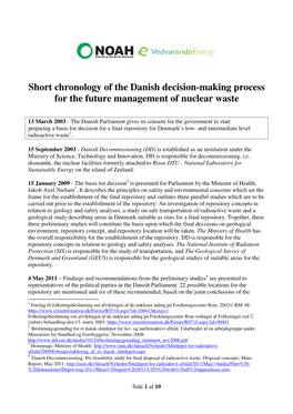 Short Chronology of the Danish Decision-Making Process for the Future Management of Nuclear Waste