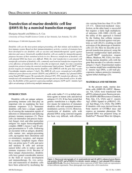 JAWS II) by a Nonviral Transfection Reagent Fection, on the Other Hand, Is Successful but Requires a Fairly High Multiplicity Shanjana Awasthi and Rebecca A