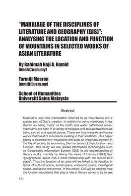 Marriage of the Disciplines of Literature and Geography (Gis)”: Analysing the Location and Function of Mountains in Selected Works of Asian Literature