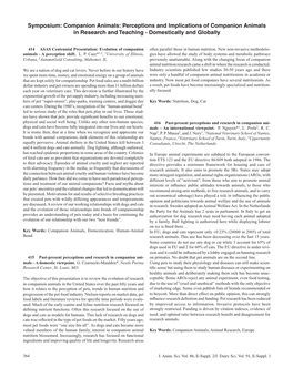 Symposium: Companion Animals: Perceptions and Implications of Companion Animals in Research and Teaching - Domestically and Globally