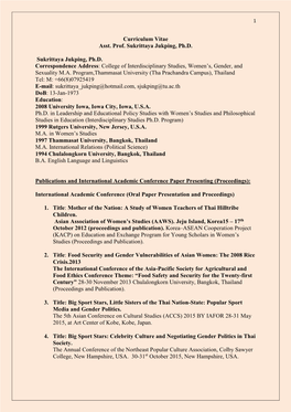 Curriculum Vitae Asst. Prof. Sukrittaya Jukping, Ph.D. Sukrittaya Jukping, Ph.D. Correspondence Address: College of Interdiscipl