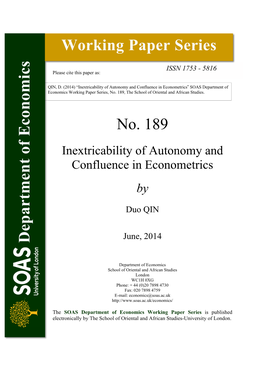 No. 189 Department of Economics Working Paper Series
