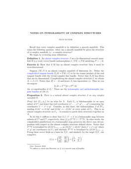 NOTES on INTEGRABILITY of COMPLEX STRUCTURES Recall