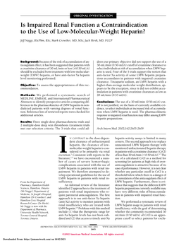 Is Impaired Renal Function a Contraindication to the Use of Low-Molecular-Weight Heparin?