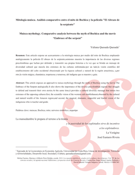 Mitología Muisca. Análisis Comparativo Entre El Mito De Bochica Y La Película "El Abrazo De La Serpiente"