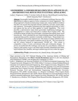 GEOMORPHIC LANDFORM DESIGN PRINCIPLES APPLIED to an ABANDONED COAL REFUSE PILE in CENTRAL APPALACHIA1 Leslie C