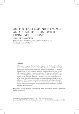 Authenticity, Shinichi Suzuki, and “Beautiful Tone with Living Soul