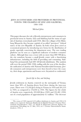 Jews As Consumers and Providers in Provincial Towns: the Example of Linz and Salzburg, 1900–1938