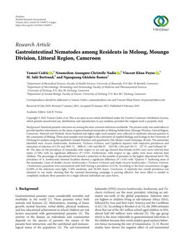 Gastrointestinal Nematodes Among Residents in Melong, Moungo Division, Littoral Region, Cameroon