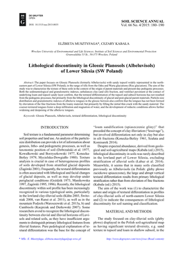 Lithological Discontinuity in Glossic Planosols (Albeluvisols) of Lower Silesia (SW Poland)