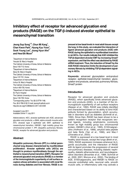 RAGE) on the TGF-Β-Induced Alveolar Epithelial to Mesenchymal Transition