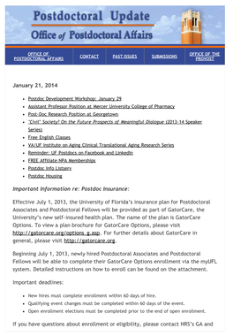 UF Postdoctoral Update: January 21, 2014 - Office of Postdoctoral Affairs