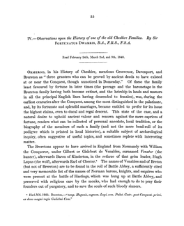 IV.—Observations Upon the History of One of the Old Cheshire Families. by Sir ORMEROD, in His History of Cheshire, Mentions Gr