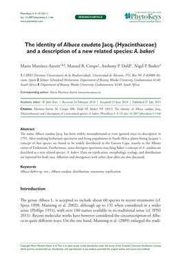 The Identity of Albuca Caudata Jacq. (Hyacinthaceae) 5 Doi: 10.3897/Phytokeys.5.1166 Research Article Launched to Accelerate Biodiversity Research